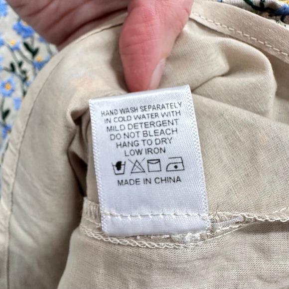 Tuckernuck Women Sz L Palmerson Dress Blue Floral Embroidered Ruffle Babydoll - Picture 7 of 9